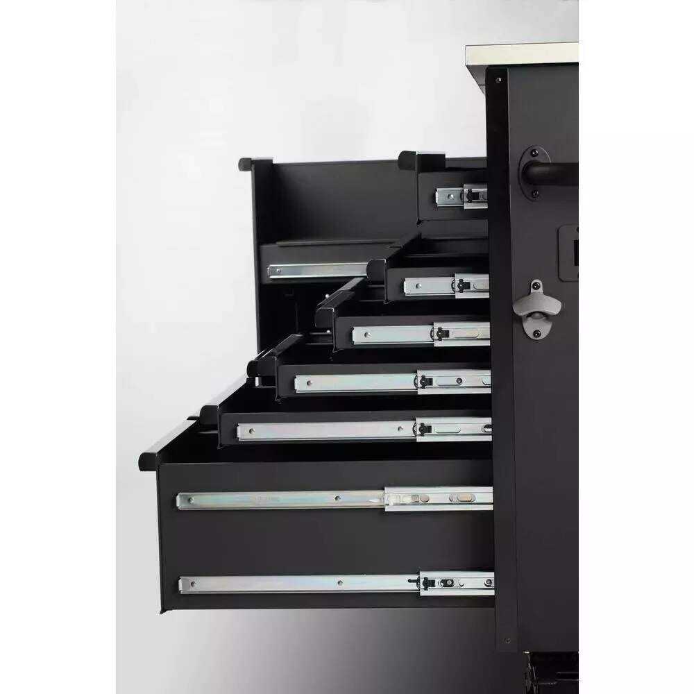 Husky 63 in. W x 23 in. D Heavy Duty 11-Drawer Mobile Workbench Cabinet with Flip-Top Stainless Steel Top in Matte Black