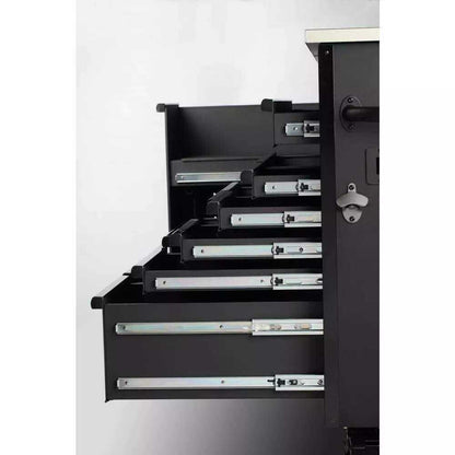 Husky 63 in. W x 23 in. D Heavy Duty 11-Drawer Mobile Workbench Cabinet with Flip-Top Stainless Steel Top in Matte Black