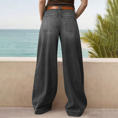Miqool Women's Wide Leg Jeans Casual Loose Fit High Waisted Stretchy Baggy Denim Pants with Pockets