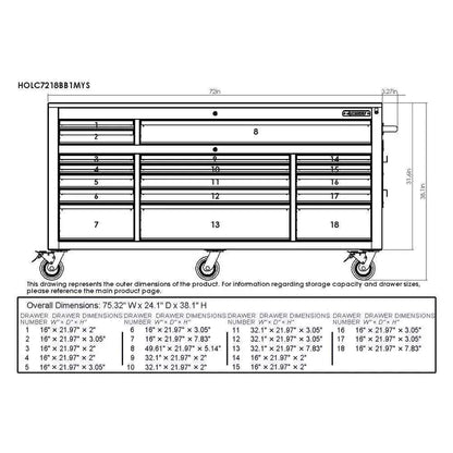 Husky 72 in. 18-Drawer Mobile Workbench with Adjustable-Height Solid Wood Top, Matte Black