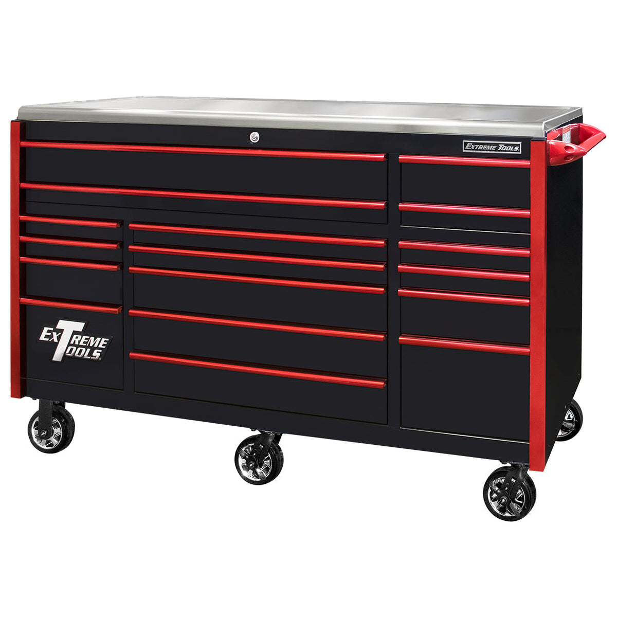 Extreme Tools Professional EXQ 72″ Quick Release 17-Drawer Triple Bank Roller Cabinet