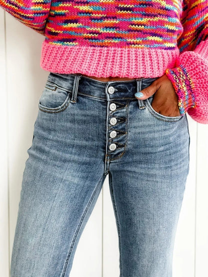 Mid Rise Button Fly Bootcut Jeans (🔥 Buy 1, Get 1 FREE – Limited Time!)