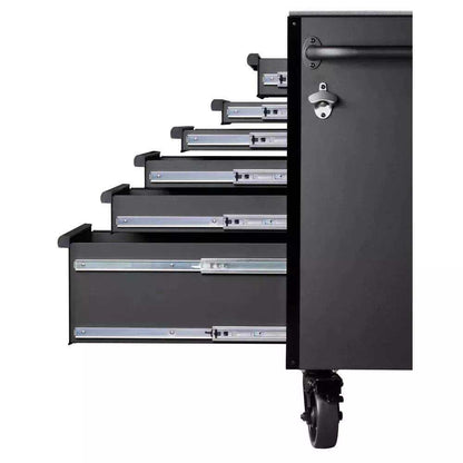 HEAVY-DUTY 72 IN. W 15-DRAWER, DEEP TOOL CHEST MOBILE WORKBENCH IN MATTE BLACK WITH STAINLESS STEEL TOP AND DUAL LOCKS