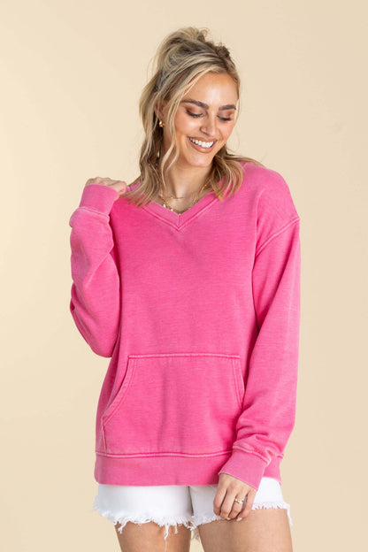 🔥 Your Favorite Is Back!Pigment Dyed Cozy Campfire V-Neck Sweatshirt