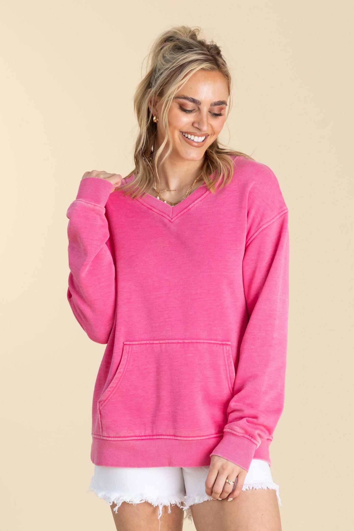 🔥 Your Favorite Is Back!Pigment Dyed Cozy Campfire V-Neck Sweatshirt