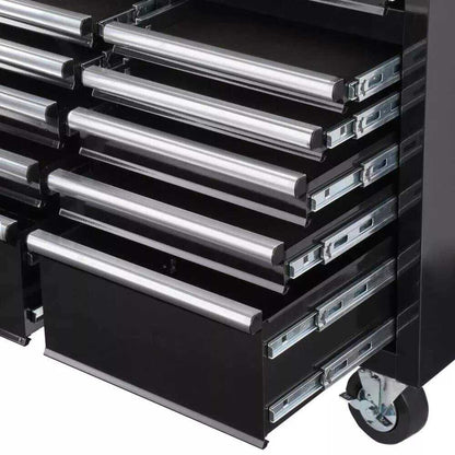 Husky 62 in. W x 24 in. D Standard Duty 14-Drawer Mobile Workbench Cabinet Tool Chest with Solid Wood Top in Gloss Black