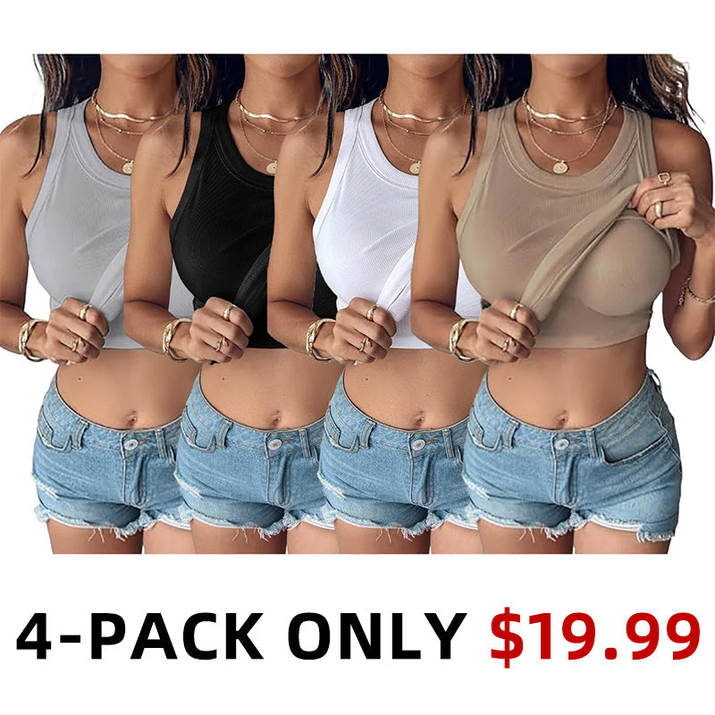Women Everyday Basic Ribbed Built-in Bra Tank