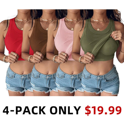 Women Everyday Basic Ribbed Built-in Bra Tank