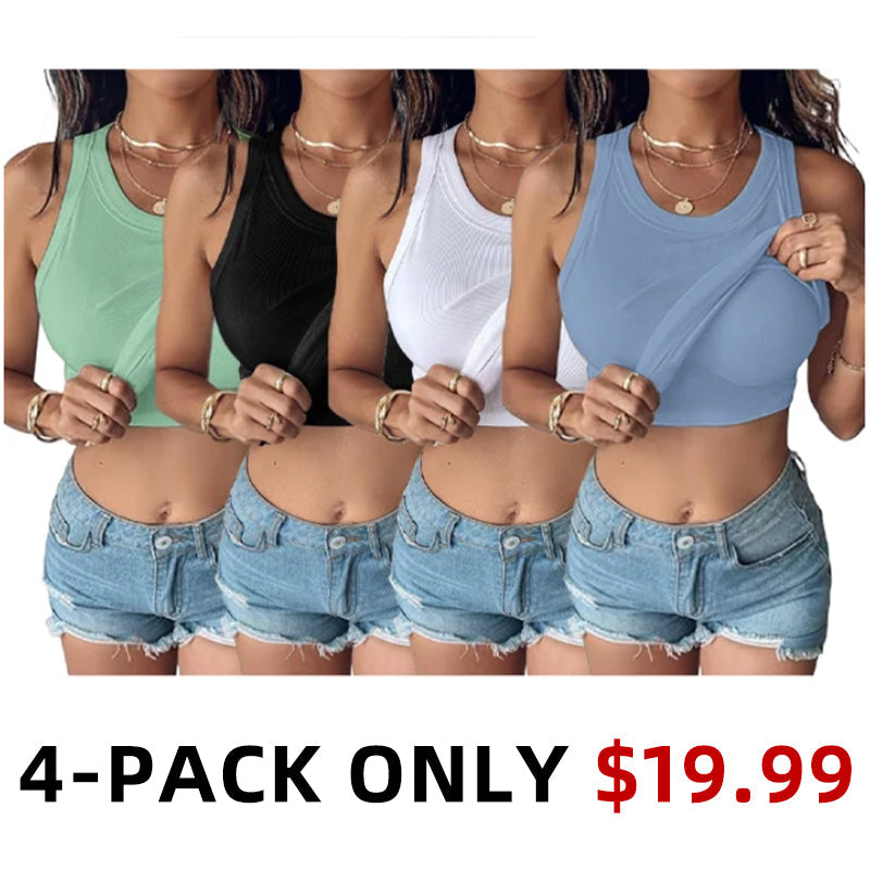 Women Everyday Basic Ribbed Built-in Bra Tank