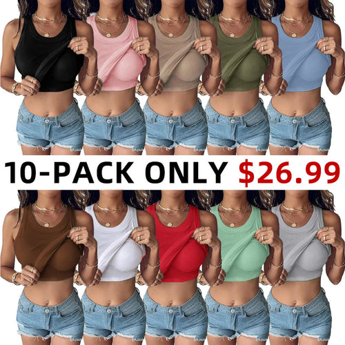 Women Everyday Basic Ribbed Built-in Bra Tank