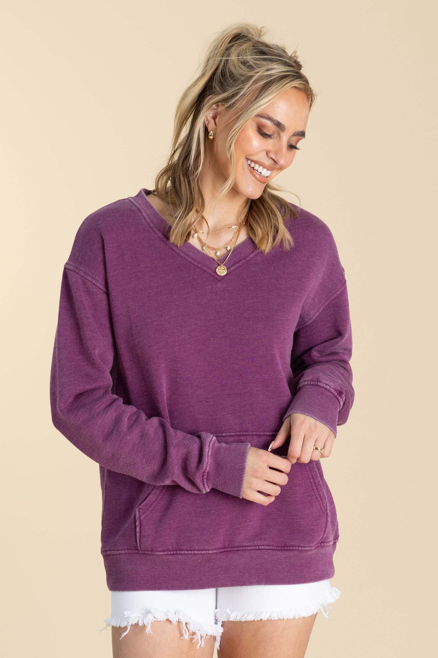 🔥 Your Favorite Is Back!Pigment Dyed Cozy Campfire V-Neck Sweatshirt