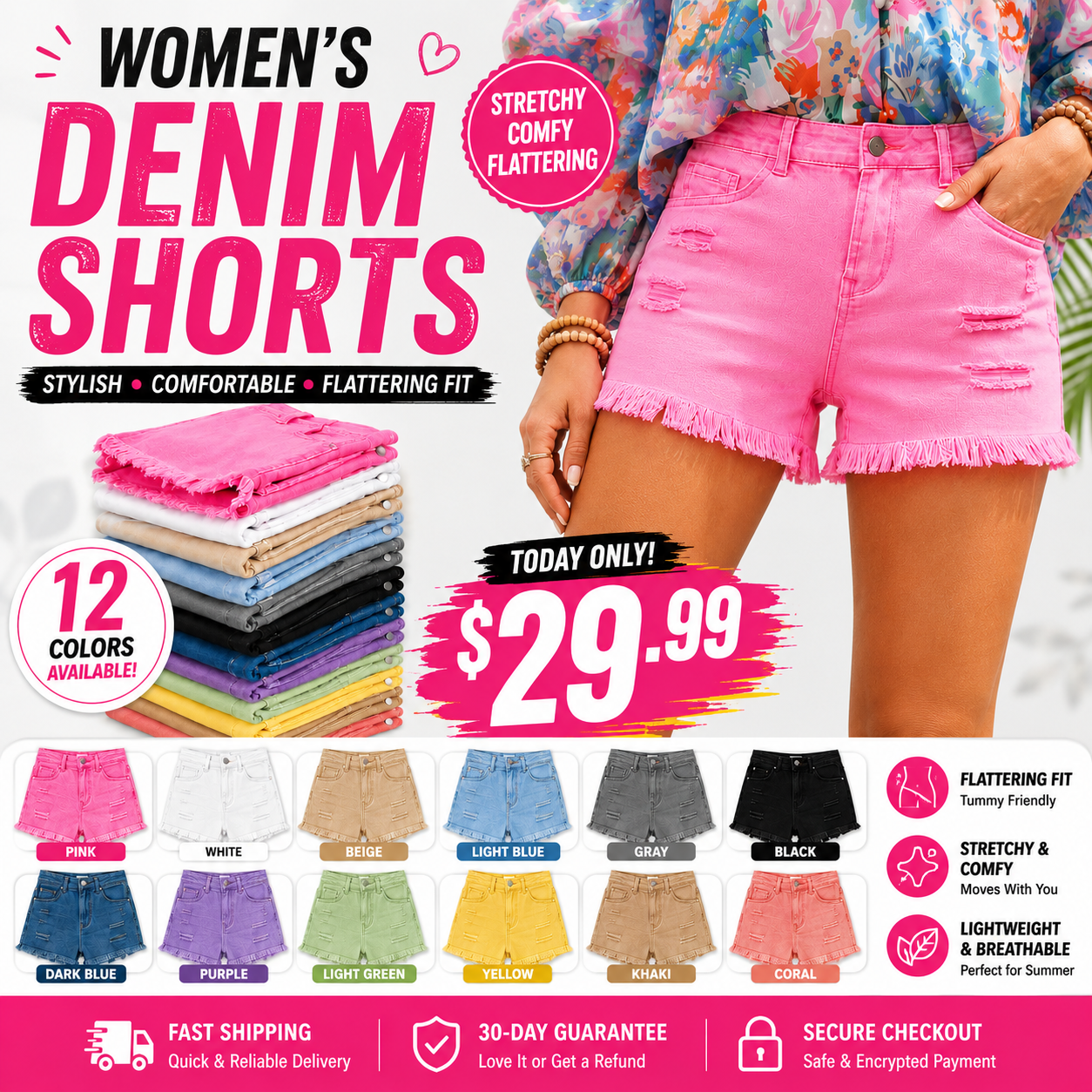 Women's Casual Mid Rise Denim Shorts