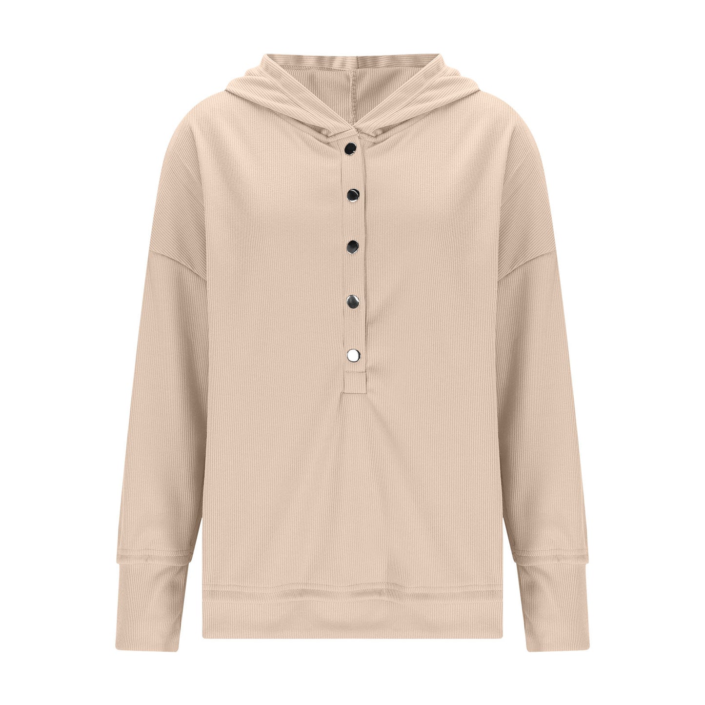 Womens Long Sleeve Tops Casual Ribbed Knit Half Button Hooded Pullover Sweatshirt Versatile Casual Wear