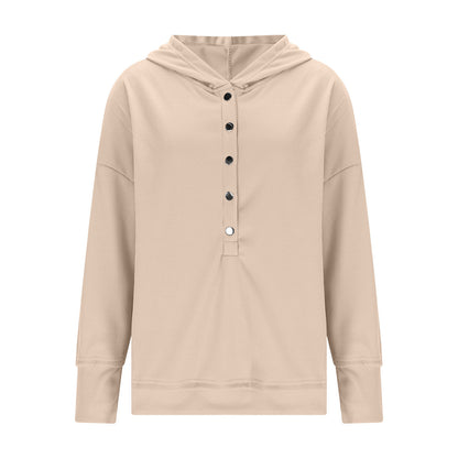 Womens Long Sleeve Tops Casual Ribbed Knit Half Button Hooded Pullover Sweatshirt Versatile Casual Wear