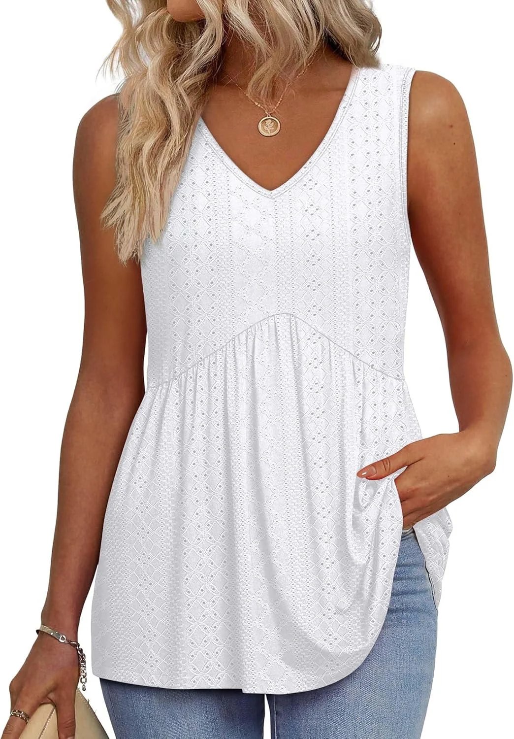 🔥Women's Print Flowy Sleeveless V Neck Peplum Tank Tops