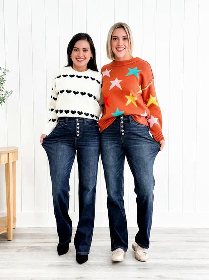 Mid Rise Button Fly Bootcut Jeans (🔥 Buy 1, Get 1 FREE – Limited Time!)