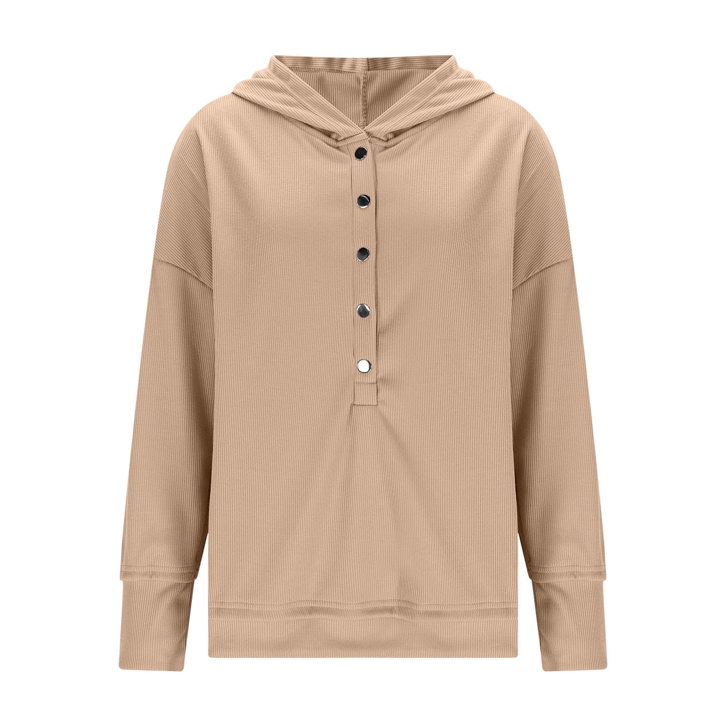 Womens Long Sleeve Tops Casual Ribbed Knit Half Button Hooded Pullover Sweatshirt Versatile Casual Wear