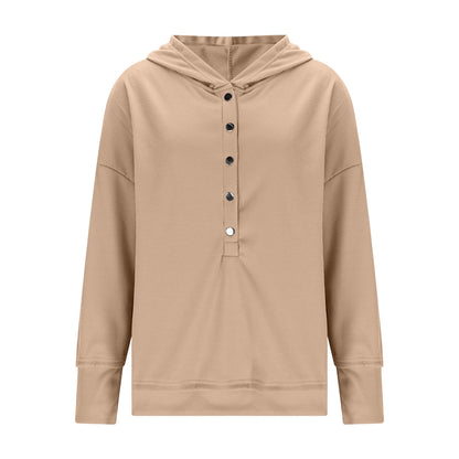 Womens Long Sleeve Tops Casual Ribbed Knit Half Button Hooded Pullover Sweatshirt Versatile Casual Wear