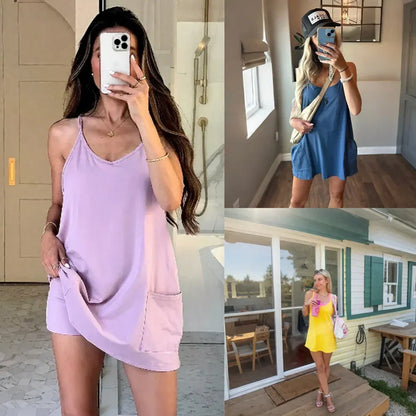 🔥Summer Sale🔥Womens Summer Sleeveless Mini Dress V Neck Spaghetti
