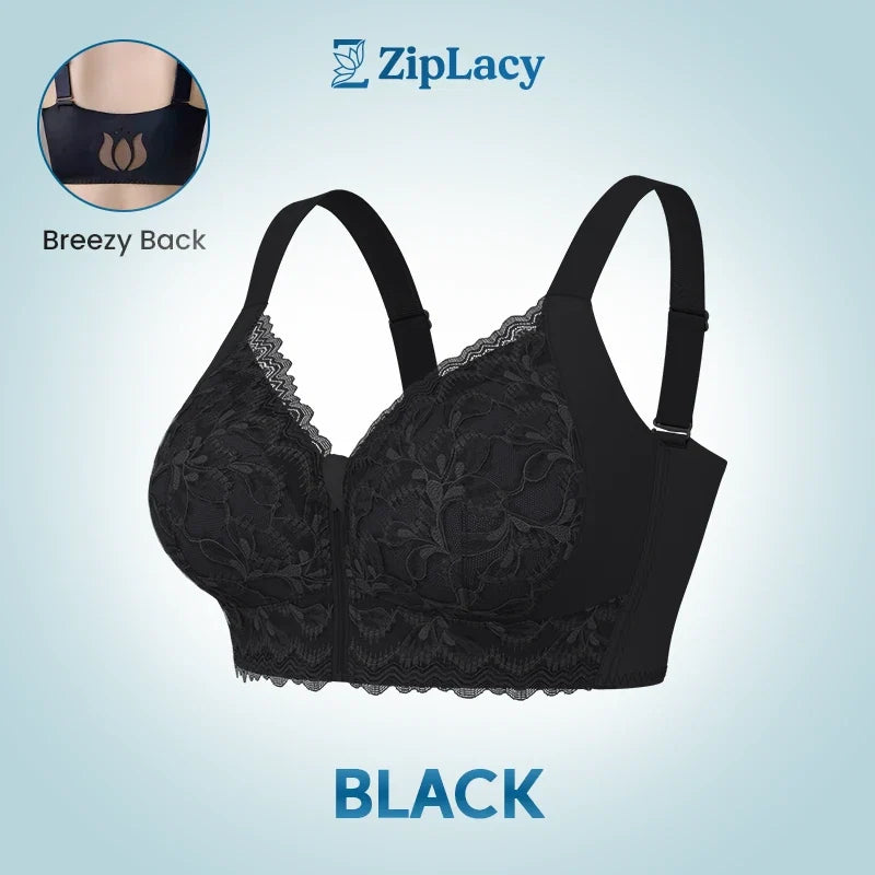 ZipLacy - Ultra Soft Front Zip Wireless Lifting Bra