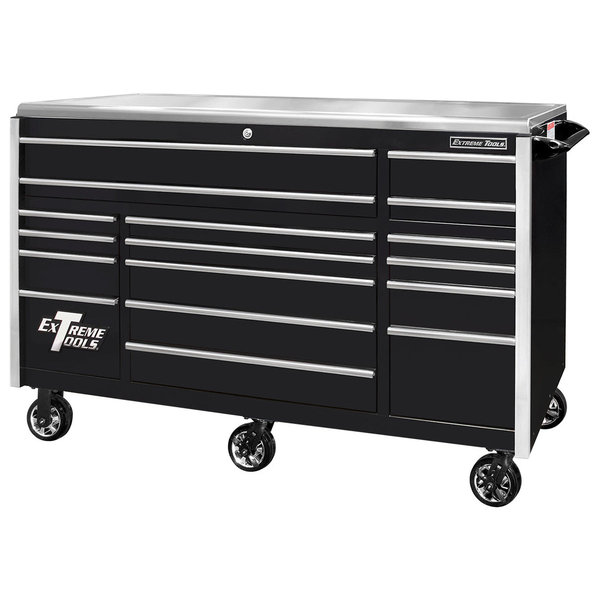 Extreme Tools Professional EXQ 72″ Quick Release 17-Drawer Triple Bank Roller Cabinet