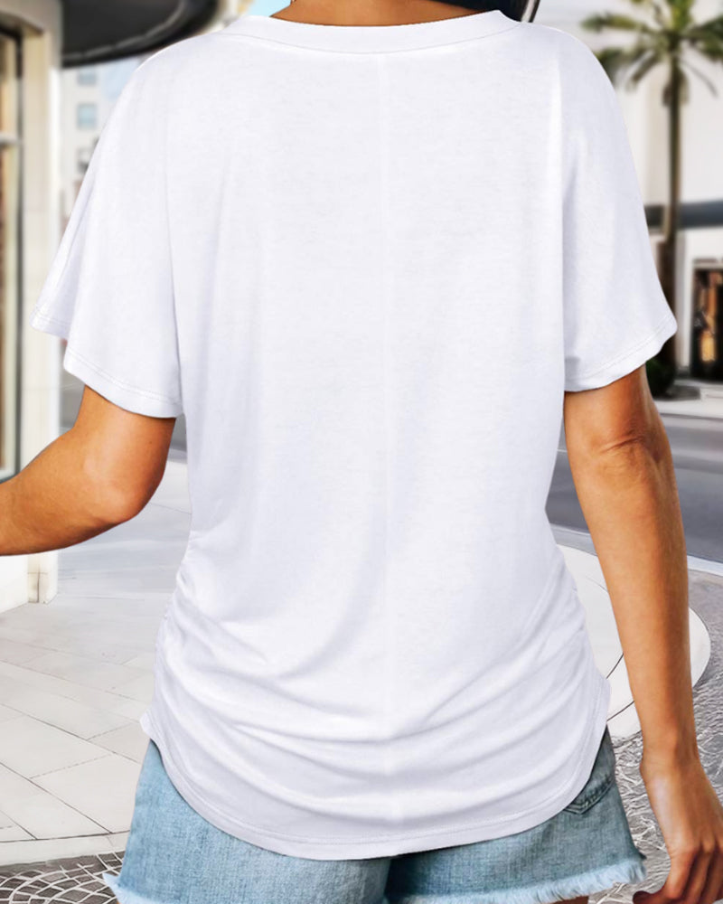 Soft V-Neck Dolman Loose Fit T-Shirt with Side Ruching