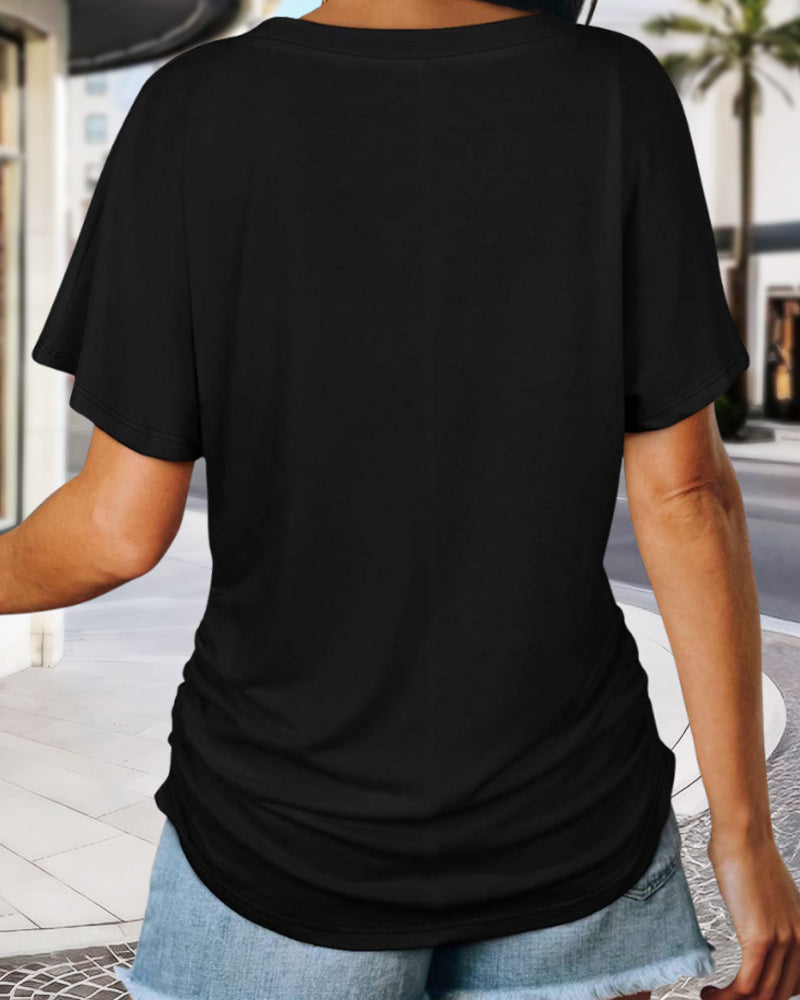 Soft V-Neck Dolman Loose Fit T-Shirt with Side Ruching