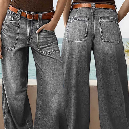 Miqool Women's Wide Leg Jeans Casual Loose Fit High Waisted Stretchy Baggy Denim Pants with Pockets