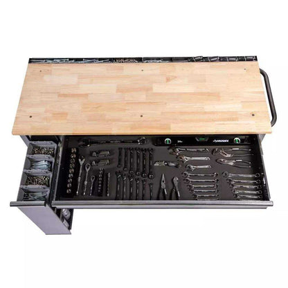 Husky 72 in. x 24 in. D Standard Duty 18-Drawer Mobile Workbench Tool Chest with Solid Wood Top in Stainless Steel