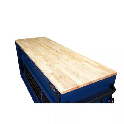 72 IN. 18-DRAWER MOBILE WORKBENCH WITH ADJUSTABLE-HEIGHT SOLID WOOD TOP IN MATTE BLUE