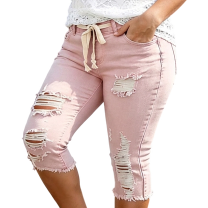 Women's Plus Size Distressed Ripped High-Waisted Capri Jeans