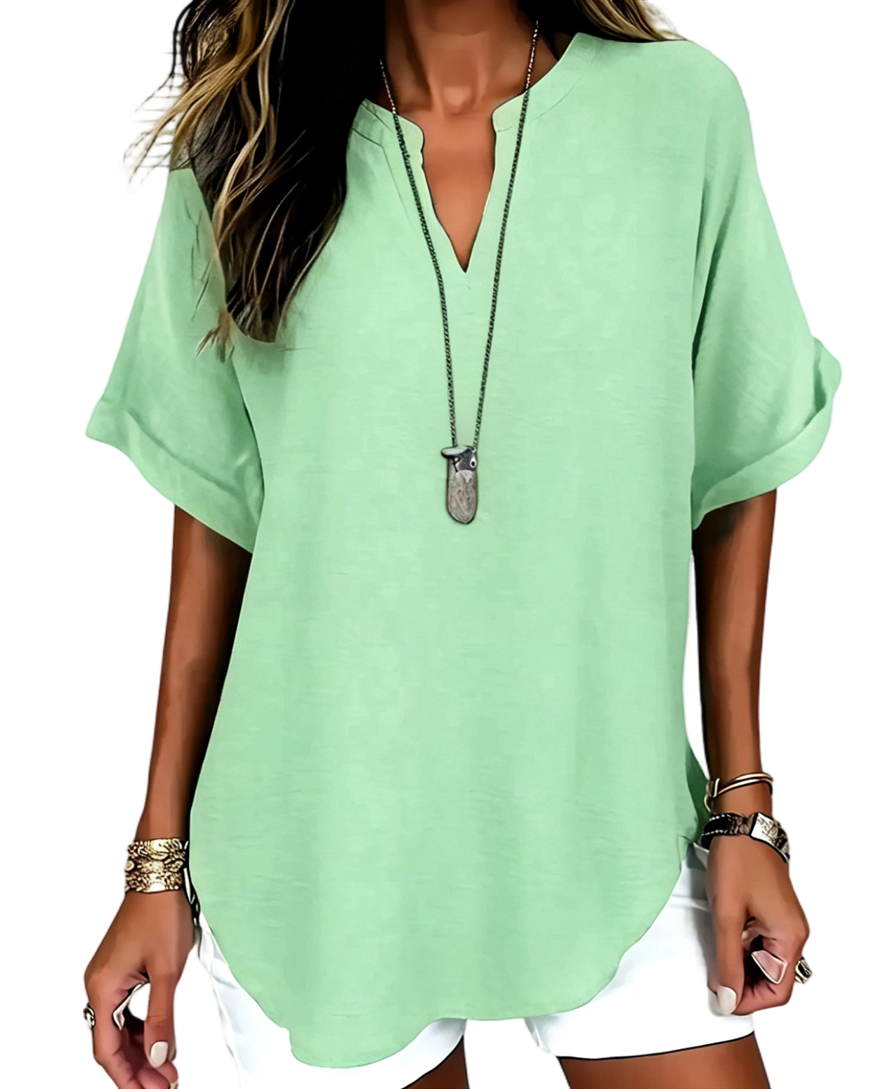 ⏰Final 3 hours 80% OFF🔥Women's Plain Short Sleeve Blouse, Casual Solid Color Top for Daily Wear, Ladies Clothes for All Seasons