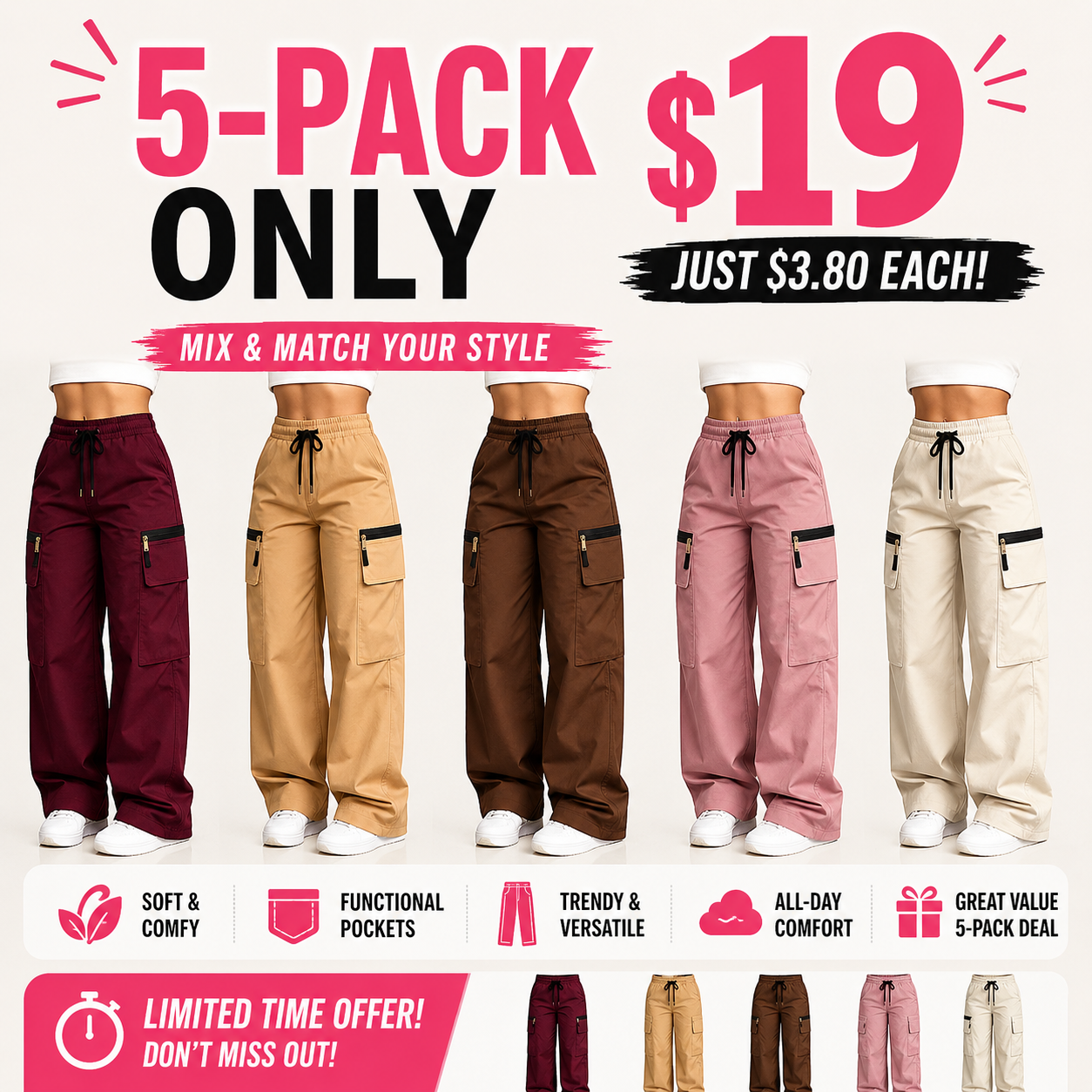 ⚡FINAL SALE 🔥Women’s lightweight loose cargo pants with multiple pockets