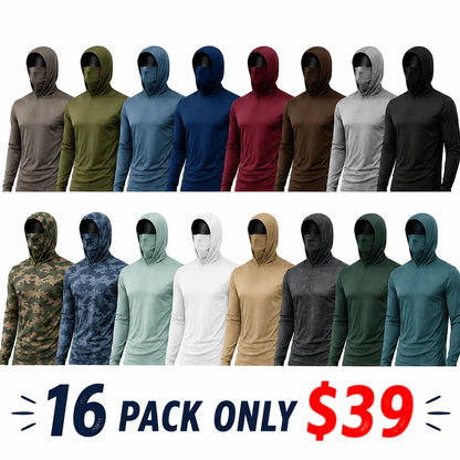 Men's UPF 50+ Long-Sleeve Sun-Protection Hoodie (with Sleeve Pocket and Face Mask)