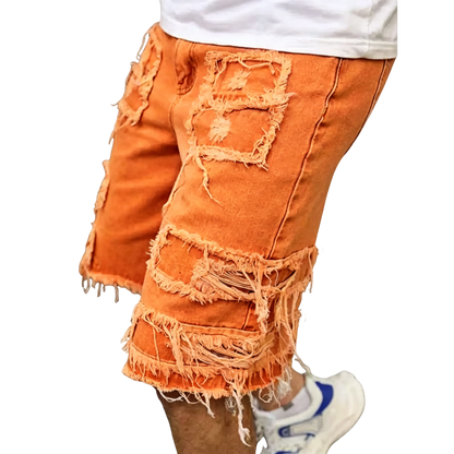 Raw Hem Denim Shorts with Rips – Edgy Urban Casual Warm-Weather Essential