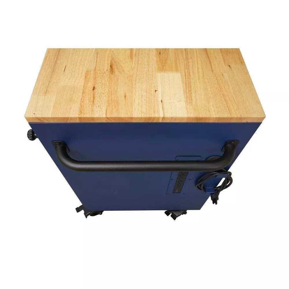 HEAVY-DUTY 52 IN. 9-DRAWER MOBILE WORKBENCH WITH ADJUSTABLE-HEIGHT SOLID WOOD TOP IN MATTE BLUE