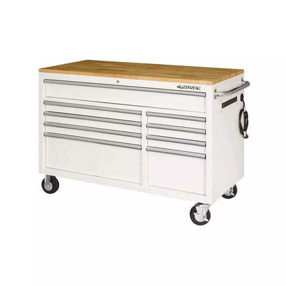 52 IN. 9-DRAWER MOBILE WORKBENCH IN GLOSS WHITE