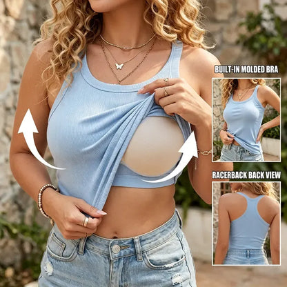 🔥Summer Sale💥-Women'S Ribbed Tank Top With Built-In Bra🔥8-Pack - All Colors Included