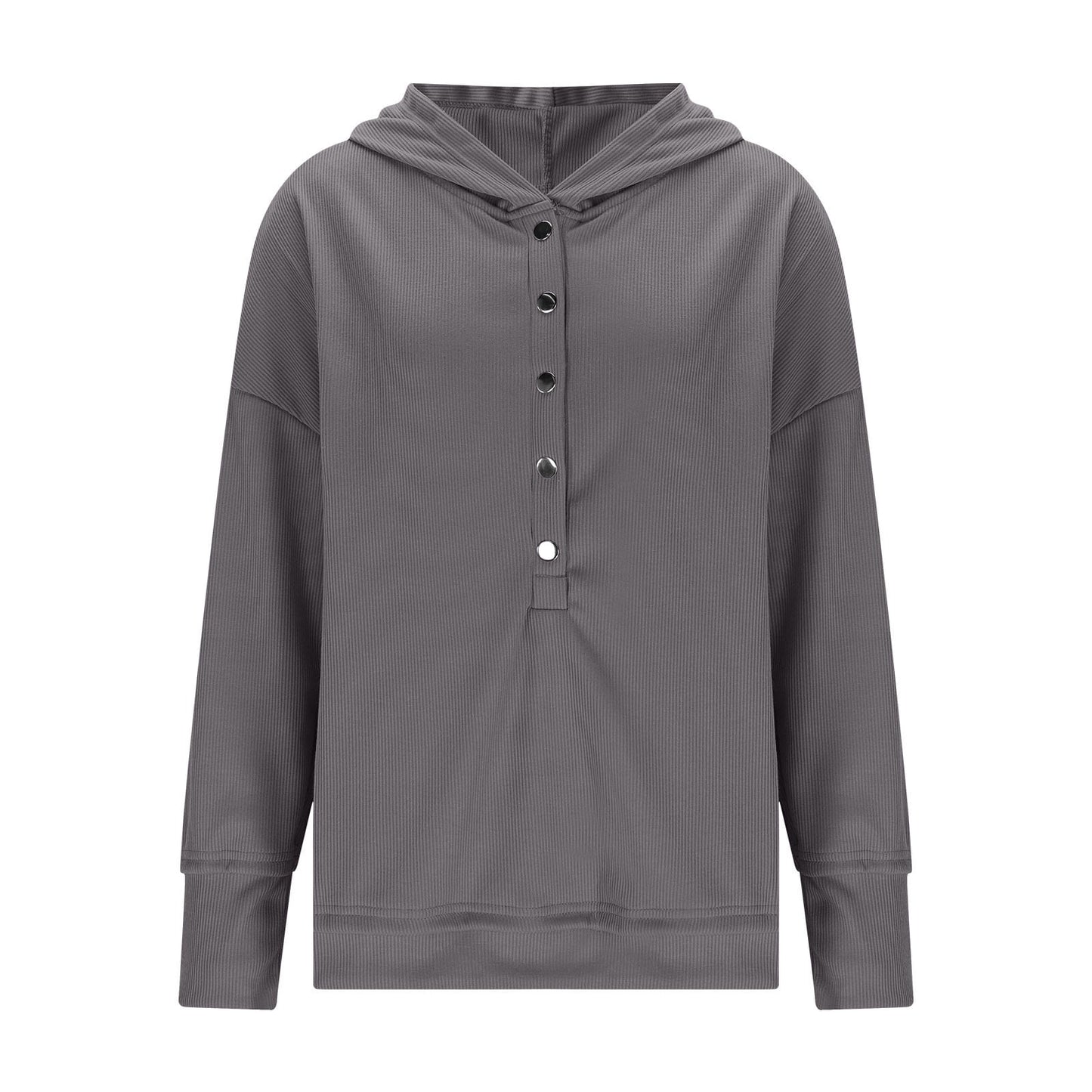 Womens Long Sleeve Tops Casual Ribbed Knit Half Button Hooded Pullover Sweatshirt Versatile Casual Wear