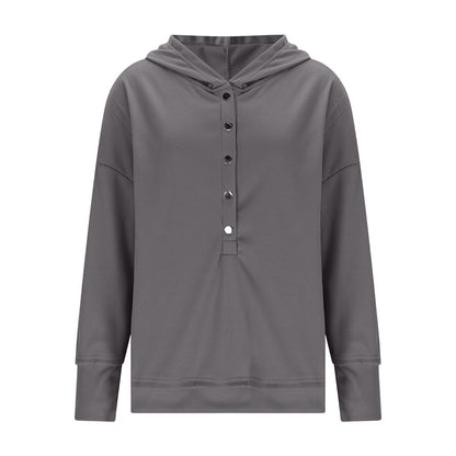 Womens Long Sleeve Tops Casual Ribbed Knit Half Button Hooded Pullover Sweatshirt Versatile Casual Wear