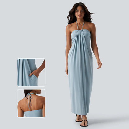Halter Tie Back Maxi Dress with Pockets