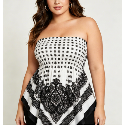 Plus Size Women's Strapless Towel Print Top