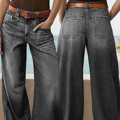 Miqool Women's Wide Leg Jeans Casual Loose Fit High Waisted Stretchy Baggy Denim Pants with Pockets