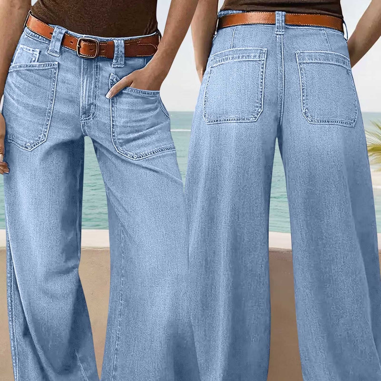 Miqool Women's Wide Leg Jeans Casual Loose Fit High Waisted Stretchy Baggy Denim Pants with Pockets
