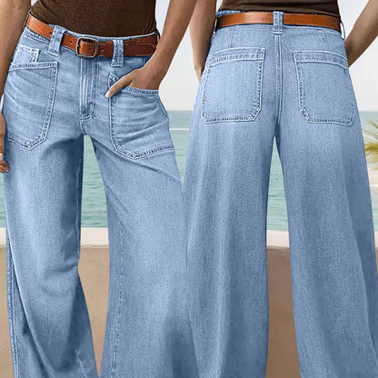 Miqool Women's Wide Leg Jeans Casual Loose Fit High Waisted Stretchy Baggy Denim Pants with Pockets