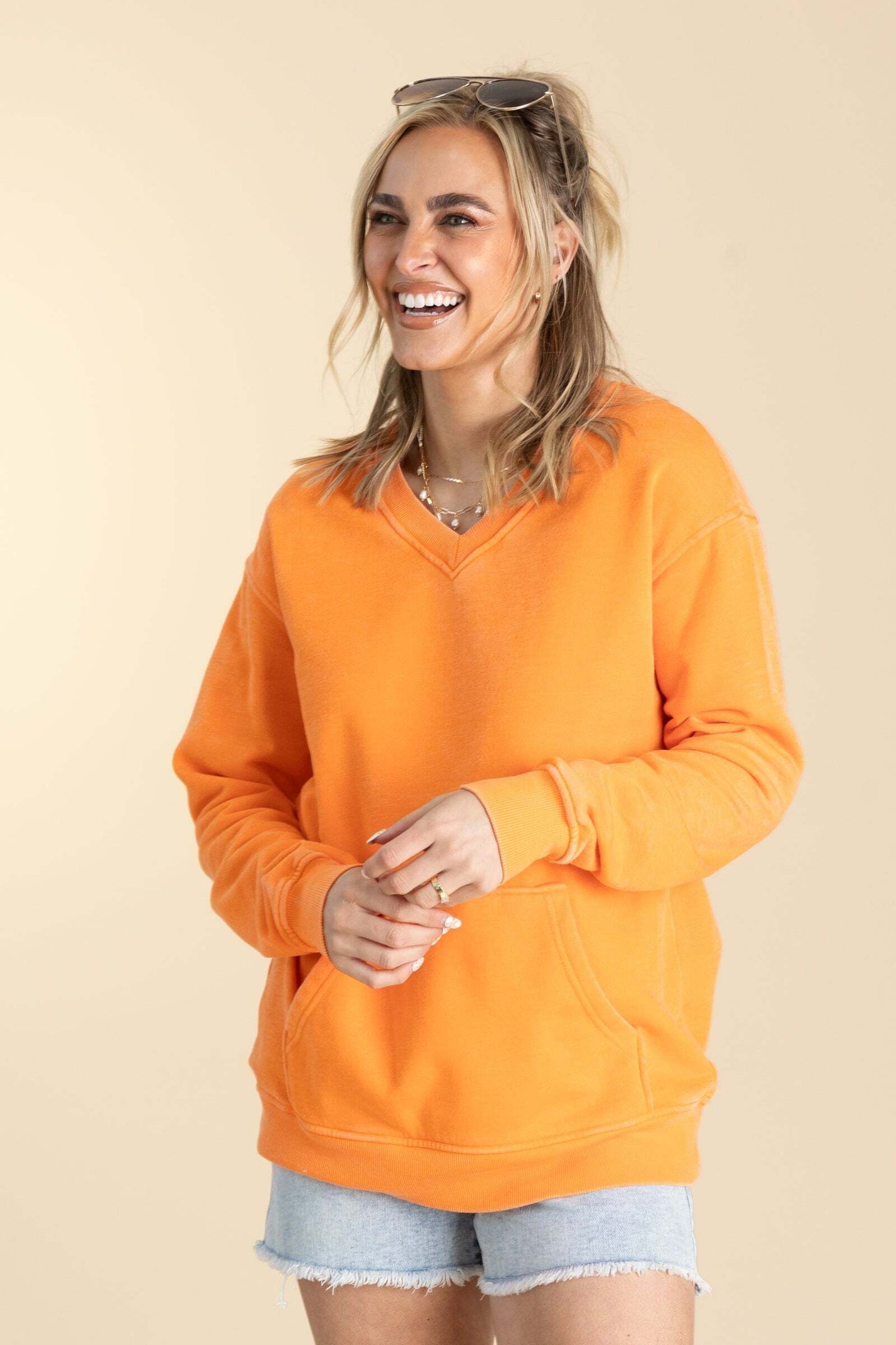 🔥 Your Favorite Is Back!Pigment Dyed Cozy Campfire V-Neck Sweatshirt