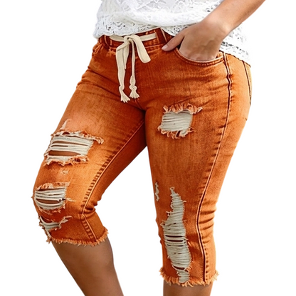 Women's Plus Size Distressed Ripped High-Waisted Capri Jeans