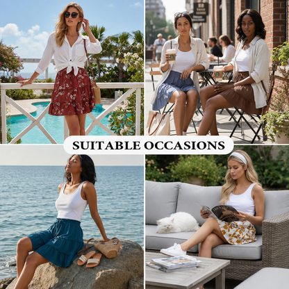 Boho Skirts for Women Flowy Casual Cute Skorts Built-in Shorts