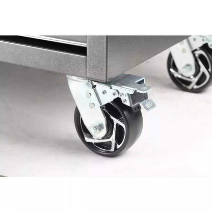 Husky 72 in. x 24 in. D Standard Duty 18-Drawer Mobile Workbench Tool Chest with Solid Wood Top in Stainless Steel