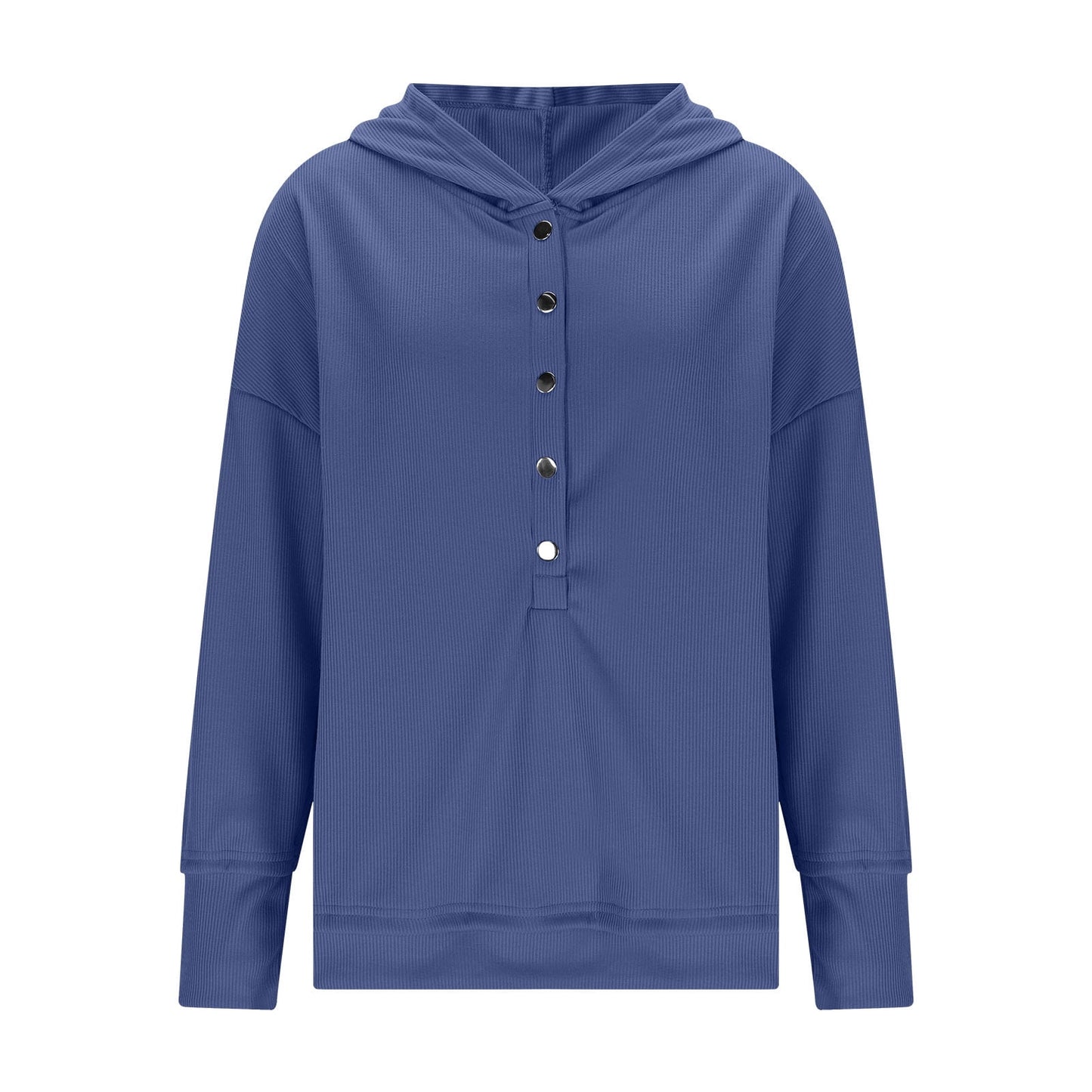 Womens Long Sleeve Tops Casual Ribbed Knit Half Button Hooded Pullover Sweatshirt Versatile Casual Wear